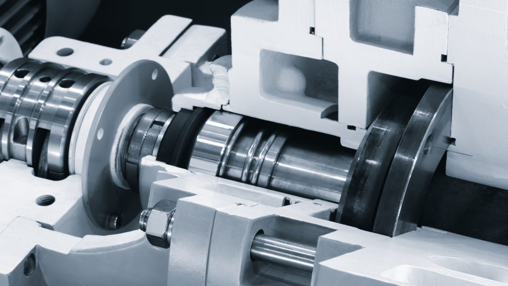 Pump shaft assembly showing engineered pump elements and precision-aligned pumping system parts. The image captures a precision pump shaft and bearing assembly, representing critical pump components within engineered pump elements. These pumping system parts are manufactured to exact tolerances to minimise vibration, reduce wear, and support continuous-duty industrial pumping environments.